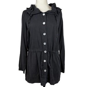 Cut Loose Jacket Womens M Black Tencel Hooded Button Front Drawstring Minimalist